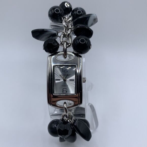 Avenue Other - Vintage AVENUE Womens Silver Tone Black Gray Bead Bracelet Quartz Watch A56